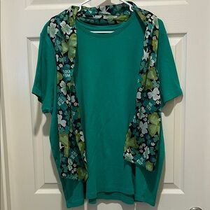 Kim Rogers Kelly Green Cotton Top and Shamrock Scarf Saint Patrick’s Day Bundle